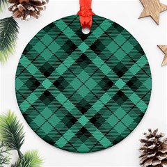 Biscay Green Black Plaid Round Ornament (two Sides) by SpinnyChairDesigns