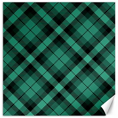 Biscay Green Black Plaid Canvas 12  X 12  by SpinnyChairDesigns