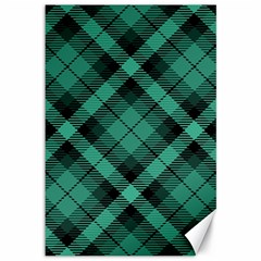 Biscay Green Black Plaid Canvas 12  X 18  by SpinnyChairDesigns