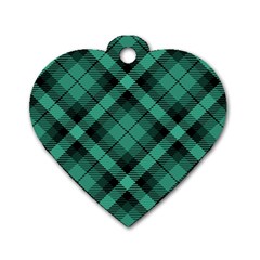 Biscay Green Black Plaid Dog Tag Heart (one Side) by SpinnyChairDesigns