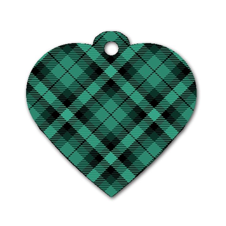 Biscay Green Black Plaid Dog Tag Heart (One Side)