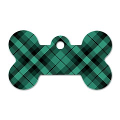 Biscay Green Black Plaid Dog Tag Bone (one Side) by SpinnyChairDesigns