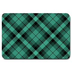 Biscay Green Black Plaid Large Doormat  by SpinnyChairDesigns