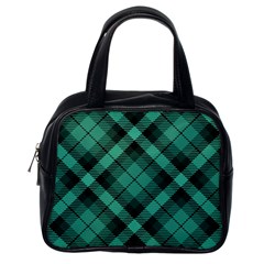 Biscay Green Black Plaid Classic Handbag (one Side) by SpinnyChairDesigns