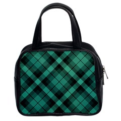 Biscay Green Black Plaid Classic Handbag (two Sides) by SpinnyChairDesigns