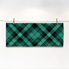 Biscay Green Black Plaid Hand Towel by SpinnyChairDesigns