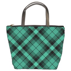 Biscay Green Black Plaid Bucket Bag by SpinnyChairDesigns