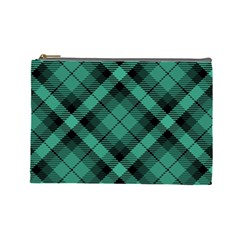 Biscay Green Black Plaid Cosmetic Bag (large) by SpinnyChairDesigns