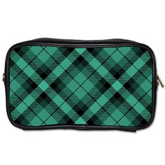 Biscay Green Black Plaid Toiletries Bag (two Sides) by SpinnyChairDesigns