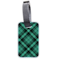 Biscay Green Black Plaid Luggage Tag (two Sides) by SpinnyChairDesigns