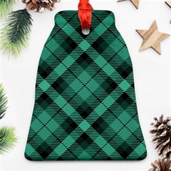 Biscay Green Black Plaid Ornament (bell) by SpinnyChairDesigns