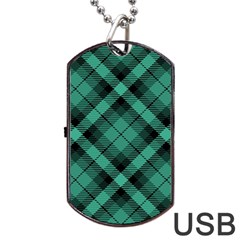 Biscay Green Black Plaid Dog Tag Usb Flash (one Side) by SpinnyChairDesigns