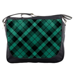 Biscay Green Black Plaid Messenger Bag by SpinnyChairDesigns