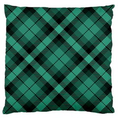 Biscay Green Black Plaid Large Cushion Case (one Side) by SpinnyChairDesigns