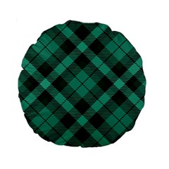 Biscay Green Black Plaid Standard 15  Premium Round Cushions by SpinnyChairDesigns