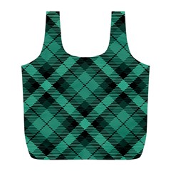 Biscay Green Black Plaid Full Print Recycle Bag (l) by SpinnyChairDesigns