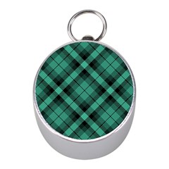 Biscay Green Black Plaid Mini Silver Compasses by SpinnyChairDesigns