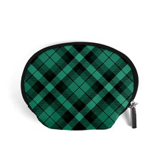 Biscay Green Black Plaid Accessory Pouch (small) by SpinnyChairDesigns