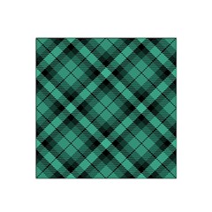 Biscay Green Black Plaid Satin Bandana Scarf by SpinnyChairDesigns