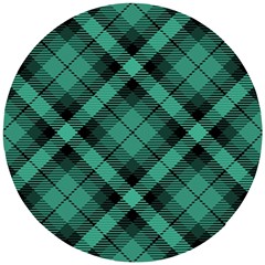 Biscay Green Black Plaid Wooden Puzzle Round by SpinnyChairDesigns