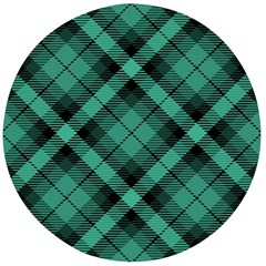 Biscay Green Black Plaid Wooden Bottle Opener (round) by SpinnyChairDesigns