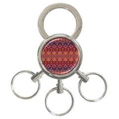 Boho Light Brown Blue Pattern 3-ring Key Chain by SpinnyChairDesigns