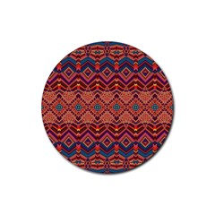 Boho Light Brown Blue Pattern Rubber Round Coaster (4 Pack)  by SpinnyChairDesigns