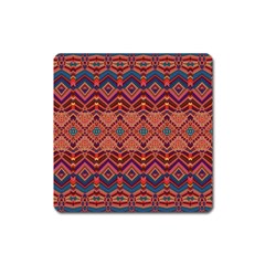 Boho Light Brown Blue Pattern Square Magnet by SpinnyChairDesigns