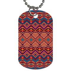 Boho Light Brown Blue Pattern Dog Tag (one Side) by SpinnyChairDesigns