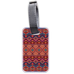 Boho Light Brown Blue Pattern Luggage Tag (two Sides) by SpinnyChairDesigns