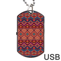 Boho Light Brown Blue Pattern Dog Tag Usb Flash (two Sides) by SpinnyChairDesigns