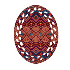 Boho Light Brown Blue Pattern Ornament (oval Filigree) by SpinnyChairDesigns