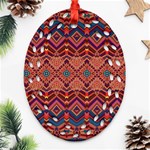 Boho Light Brown Blue Pattern Oval Filigree Ornament (Two Sides) Back