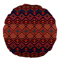 Boho Light Brown Blue Pattern Large 18  Premium Round Cushions by SpinnyChairDesigns