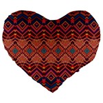 Boho Light Brown Blue Pattern Large 19  Premium Heart Shape Cushions Front