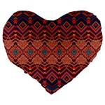 Boho Light Brown Blue Pattern Large 19  Premium Heart Shape Cushions Back