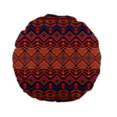 Boho Light Brown Blue Pattern Standard 15  Premium Flano Round Cushions by SpinnyChairDesigns