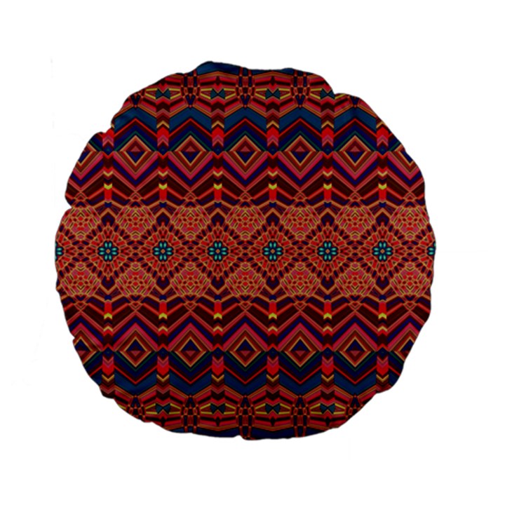 Boho Light Brown Blue Pattern Standard 15  Premium Flano Round Cushions