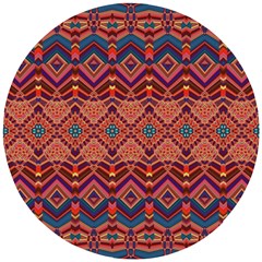 Boho Light Brown Blue Pattern Wooden Puzzle Round by SpinnyChairDesigns