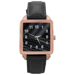 Black Abstract Pattern Rose Gold Leather Watch  by SpinnyChairDesigns