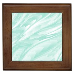 Biscay Green White Feathered Swoosh Framed Tile by SpinnyChairDesigns