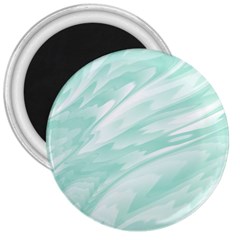 Biscay Green White Feathered Swoosh 3  Magnets by SpinnyChairDesigns