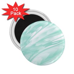 Biscay Green White Feathered Swoosh 2 25  Magnets (10 Pack)  by SpinnyChairDesigns