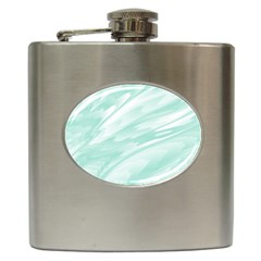 Biscay Green White Feathered Swoosh Hip Flask (6 Oz) by SpinnyChairDesigns