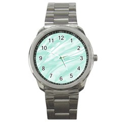 Biscay Green White Feathered Swoosh Sport Metal Watch by SpinnyChairDesigns