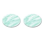 Biscay Green White Feathered Swoosh Cufflinks (Oval) Front(Pair)