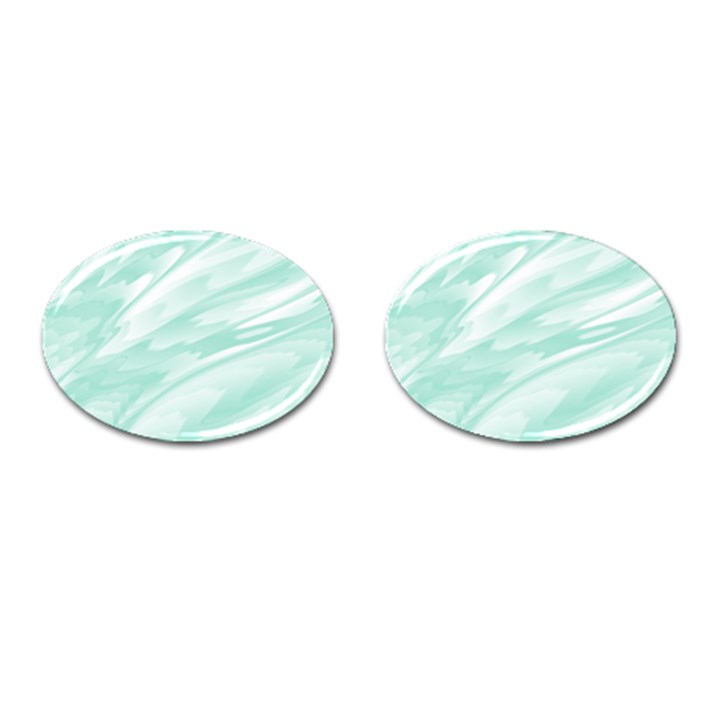 Biscay Green White Feathered Swoosh Cufflinks (Oval)