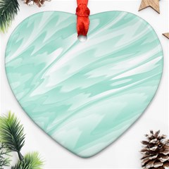 Biscay Green White Feathered Swoosh Heart Ornament (two Sides) by SpinnyChairDesigns