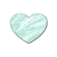 Biscay Green White Feathered Swoosh Rubber Coaster (heart)  by SpinnyChairDesigns