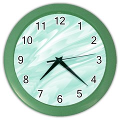 Biscay Green White Feathered Swoosh Color Wall Clock by SpinnyChairDesigns